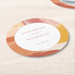 Dessous-de-verre Rond En Papier Lever de soleil en terre cuite   Mariage Monogramm