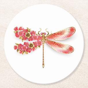Dessous-de-verre Rond En Papier libellule de fleurs avec sakura de bijoux