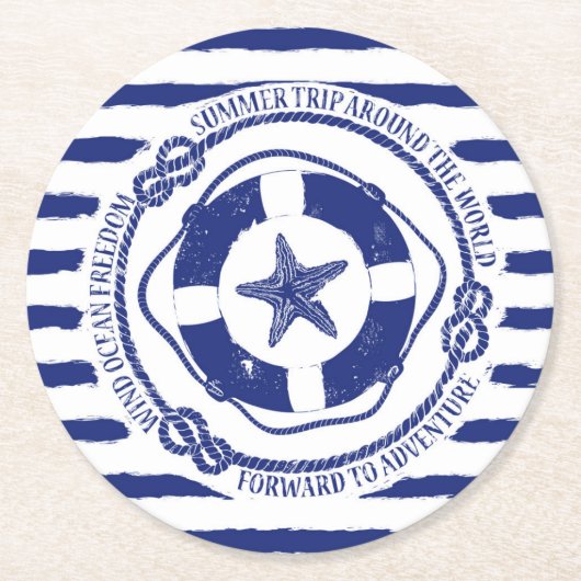 Dessous-de-verre Rond En Papier Lifebuoy et étoiles de mer (Devant)