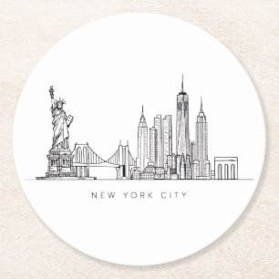 Dessous-de-verre Rond En Papier Ligne artistique de la skyline minimaliste de New