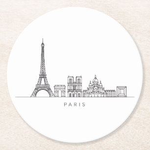 Dessous-de-verre Rond En Papier Ligne artistique minimaliste de la skyline de Pari
