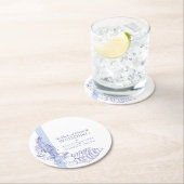 Dessous-de-verre Rond En Papier ligne d'art bleu tropical botanique mariage (En situation)