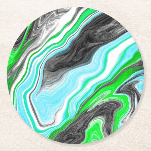 Dessous-de-verre Rond En Papier Lime Green et Aqua Blue Bubble Art Abstrait (Devant)
