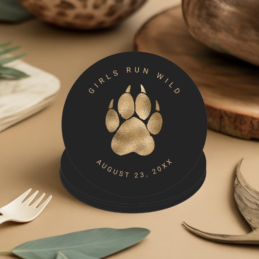 Dessous-de-verre Rond En Papier Lion Pawprint Girls Run Wild Black Gold ID1148