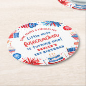 Dessous-de-verre Rond En Papier Little Miss Firecracker 4 juillet 1er anniversaire (Incliné)