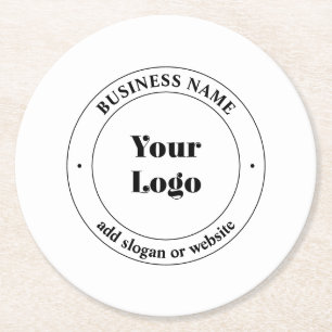 Dessous-de-verre Rond En Papier Logo d'entreprise et texte promotionnel Blanc