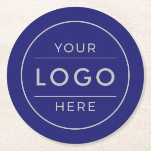 Dessous-de-verre Rond En Papier Logo d'entreprise personnalisé bleu marine argent