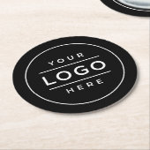 Dessous-de-verre Rond En Papier Logo d'entreprise personnalisé noir arrondi (Incliné)