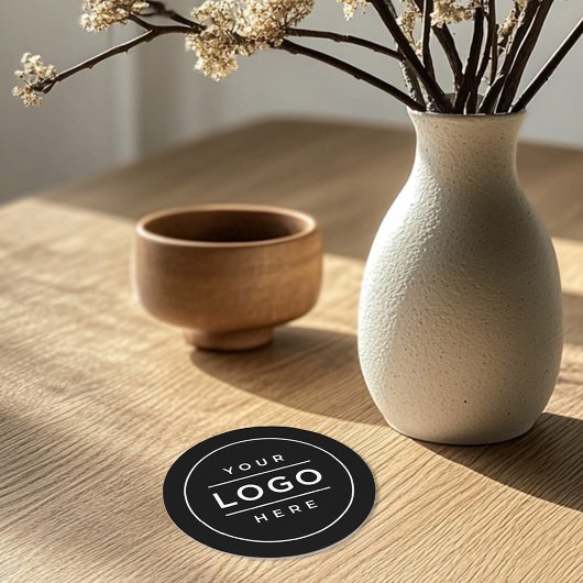 Dessous-de-verre Rond En Papier Logo d'entreprise personnalisé noir arrondi