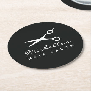 Dessous-de-verre Rond En Papier Logo élégant pour salon de coiffure et barbier