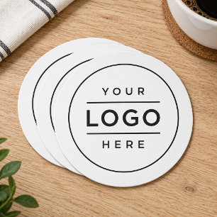 Dessous-de-verre Rond En Papier Logo Minimaliste Blanc Personnalisé pour Entrepris