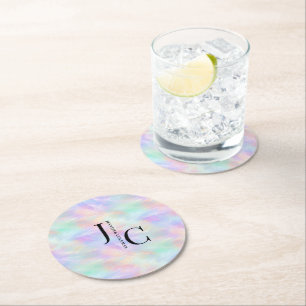 Dessous-de-verre Rond En Papier Logo Monogramme moderne Iridescente Opal élégant