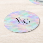 Dessous-de-verre Rond En Papier Logo Monogramme moderne Iridescente Opal élégant (Incliné)