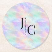 Dessous-de-verre Rond En Papier Logo Monogramme moderne Iridescente Opal élégant (Devant)