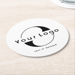 Dessous-de-verre Rond En Papier Logo sur Clean + Black Text Company Business Round