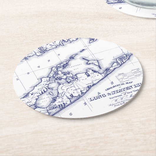 Dessous-de-verre Rond En Papier Long Island The Hamptons Map VC (Incliné)