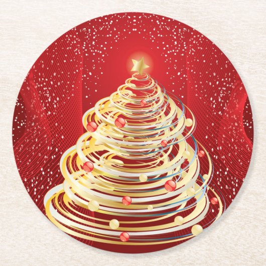 Dessous-de-verre Rond En Papier L'or tourbillonne arbre de Noël d'art moderne (Devant)