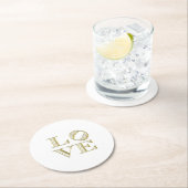 Dessous-de-verre Rond En Papier LOVE Graphic Text - Faux Gold (En situation)