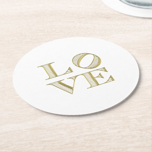 Dessous-de-verre Rond En Papier LOVE Graphic Text - Faux Gold (Incliné)