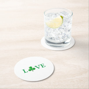 Dessous-de-verre Rond En Papier Love Green Clover shamrock St. Patrick's Day