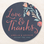 Dessous-de-verre Rond En Papier Love & Merci Bluish Chalkboard Floral Mariage<br><div class="desc">Impressionnez vos invités avec ce joli dessous de verre circulaire de mariage élégant et personnalisé avec de belles fleurs contre un arrière - plan de tableau noir bleuâtre, avec le mot "Amour & Merci" dans la police de script moderne. Il fera également de grands cadeaux de faveur pour votre fête....</div>