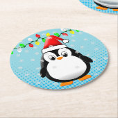 Dessous-de-verre Rond En Papier Lumières de Noël de Pingouin en Carton mignon (Incliné)