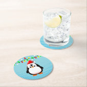 Dessous-de-verre Rond En Papier Lumières de Noël de Pingouin en Carton mignon (En situation)