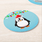 Dessous-de-verre Rond En Papier Lumières de Noël de Pingouin en Carton mignon (Incliné)