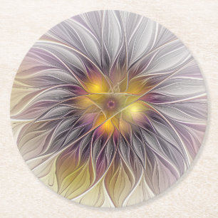 Dessous-de-verre Rond En Papier Lumineuse Fleur colorée, Abstraite Fractale modern