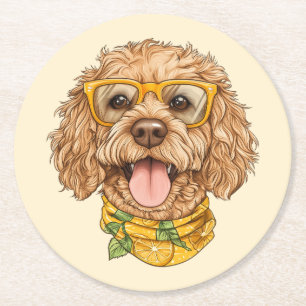 Dessous-de-verre Rond En Papier Lunettes de soleil pour chien Goldendoodle mignon 