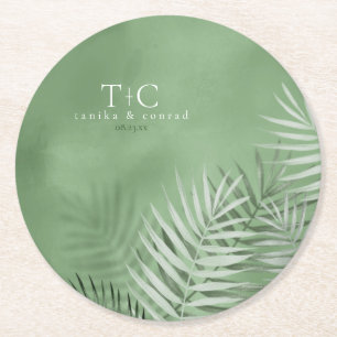 Dessous-de-verre Rond En Papier Lush Palm Leaf Mariage Moss Green ID956