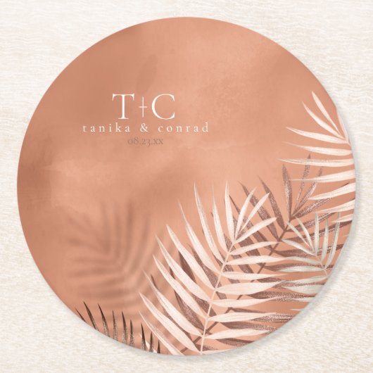 Dessous-de-verre Rond En Papier Lush Palm Leaf Mariage Terra Cotta ID956 (Devant)