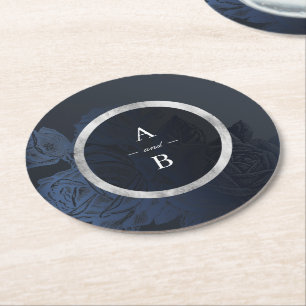 Dessous-de-verre Rond En Papier Luxe rose marine vintage botanique mariage monogra