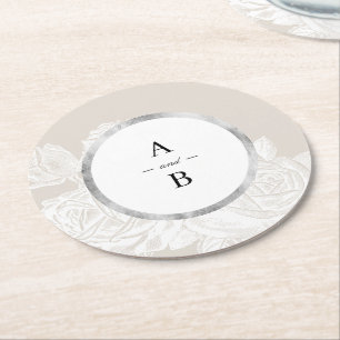 Dessous-de-verre Rond En Papier Luxe rose neutre vintage mariage à fleurs monogram