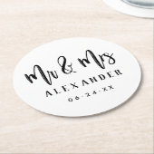 Dessous-de-verre Rond En Papier M. et Mme Black Brohed Script Mariage Monogramme (Incliné)