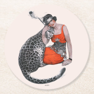 Dessous-de-verre Rond En Papier Madame et léopard