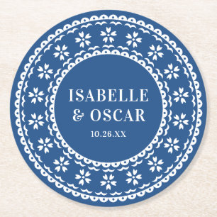 Dessous-de-verre Rond En Papier Magnifique Papel Picado Orné Mariage Bleu