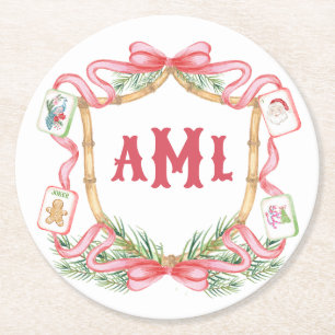 Dessous-de-verre Rond En Papier Mahjong de Noël Monogramme