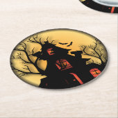 Dessous-de-verre Rond En Papier Maison d'Halloween (Incliné)