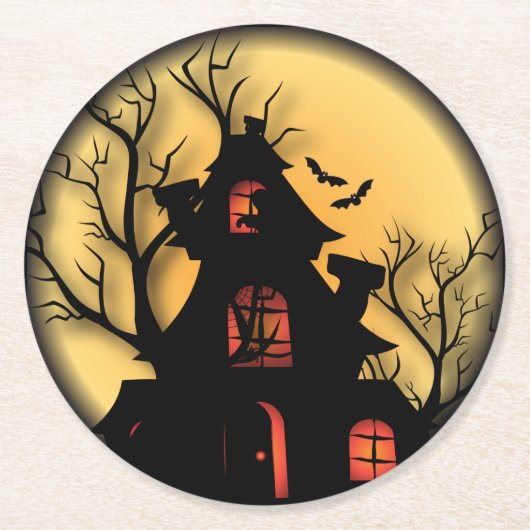 Dessous-de-verre Rond En Papier Maison d'Halloween (Devant)