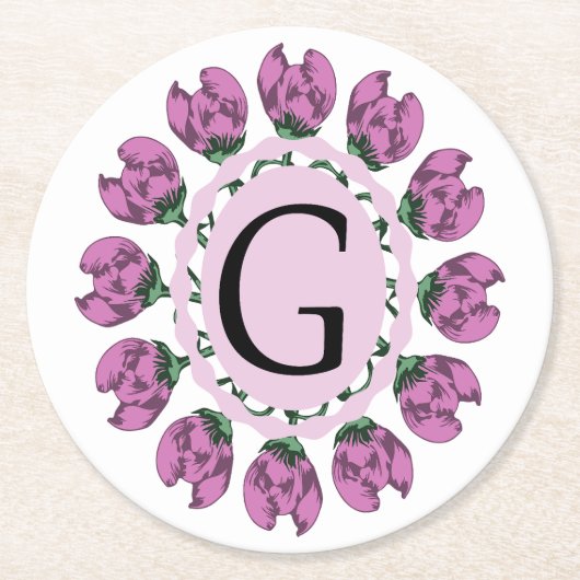 Dessous-de-verre Rond En Papier Majuscule G monogramme floral (Devant)