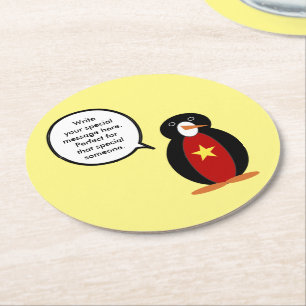 Dessous-de-verre Rond En Papier Manchot vietnamien personnalisé parlant
