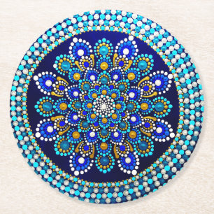 Dessous-de-verre Rond En Papier Mandala bleu royal