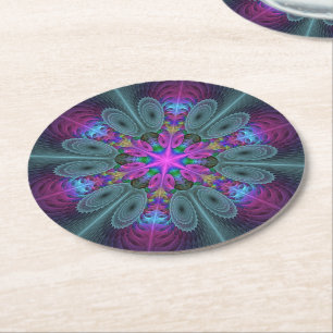Dessous-de-verre Rond En Papier Mandala coloré frappant art fractal kaléidoscope