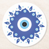 Dessous-de-verre Rond En Papier Mandala Grec Mal Oeil Bleu Blanc (Devant)