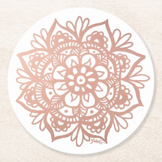 Dessous-de-verre Rond En Papier Mandala rose Gold (Devant)