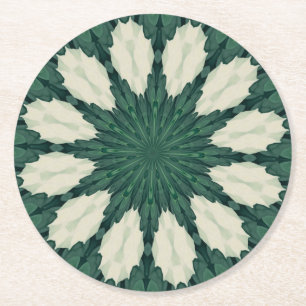 Dessous-de-verre Rond En Papier Mandala tropical vert et feuille argentée de Sacra