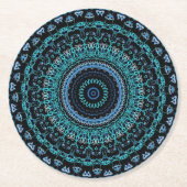 Dessous-de-verre Rond En Papier Mandala turquoise et noir (Devant)