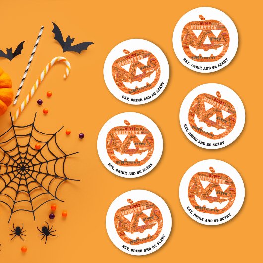 Dessous-de-verre Rond En Papier Mangez Boire Soyez Effrayant Halloween Citrouille
