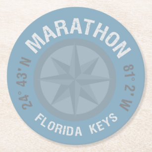 Dessous-de-verre Rond En Papier Marathon Florida Keys Latitude Longitude Nautique